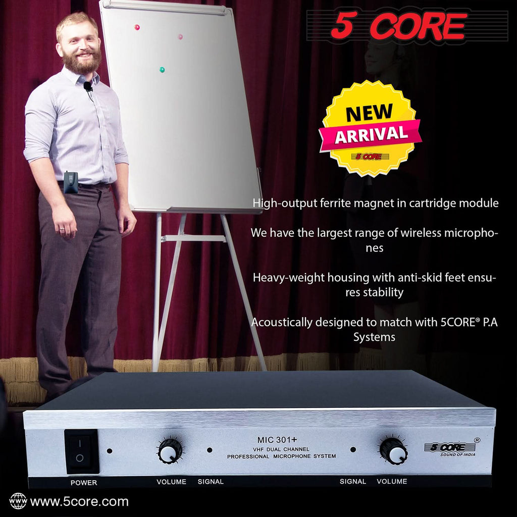 5Core Wireless Microphone VHF Handheld with 1 Lav Mic + Receiver