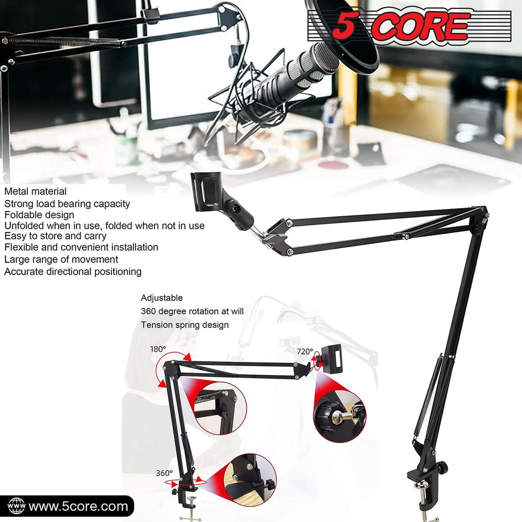 5Core Microphone Boom Arm Desk Mic Stand Adjustable Clamp Suspension