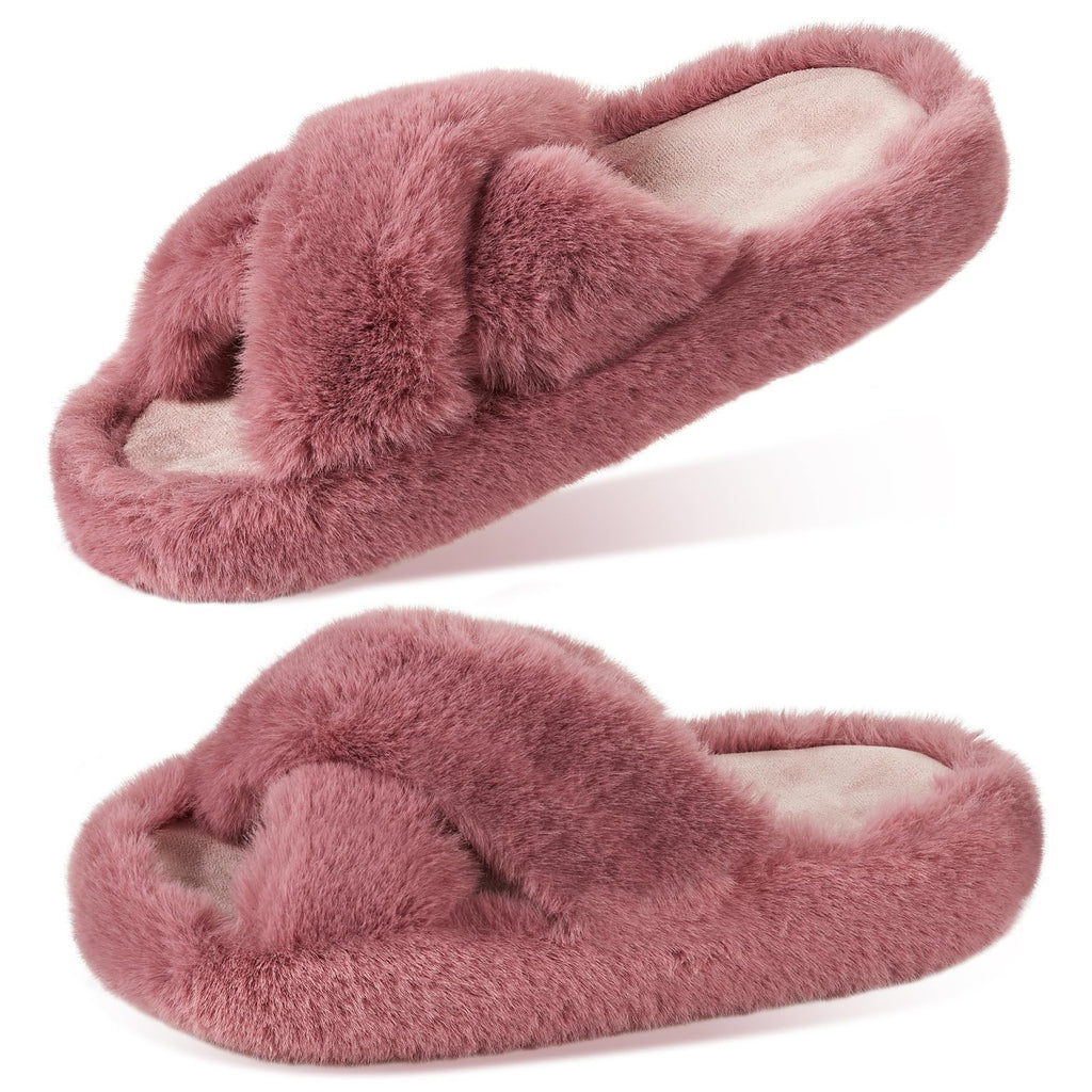 Women's Fluffy Memory Foam Slippers | Cozy Faux Fur House Shoes