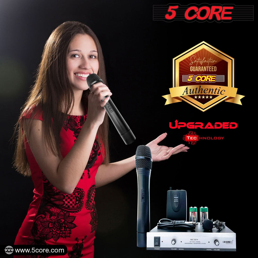 5Core Wireless Microphone VHF Handheld with 1 Lav Mic + Receiver