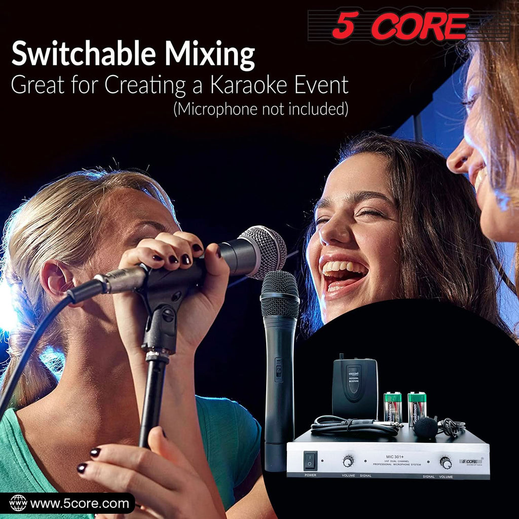 5Core Wireless Microphone VHF Handheld with 1 Lav Mic + Receiver