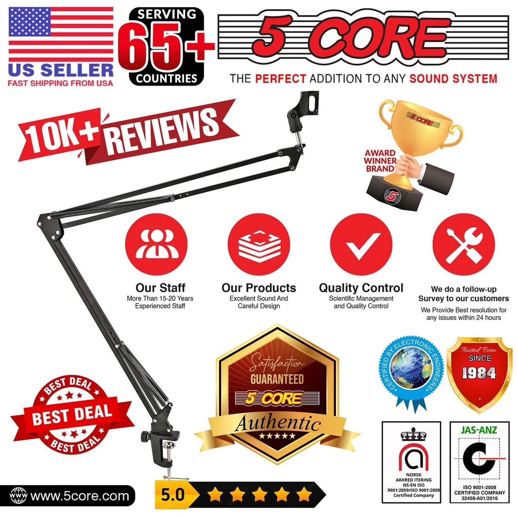 5Core Microphone Boom Arm Desk Mic Stand Adjustable Clamp Suspension