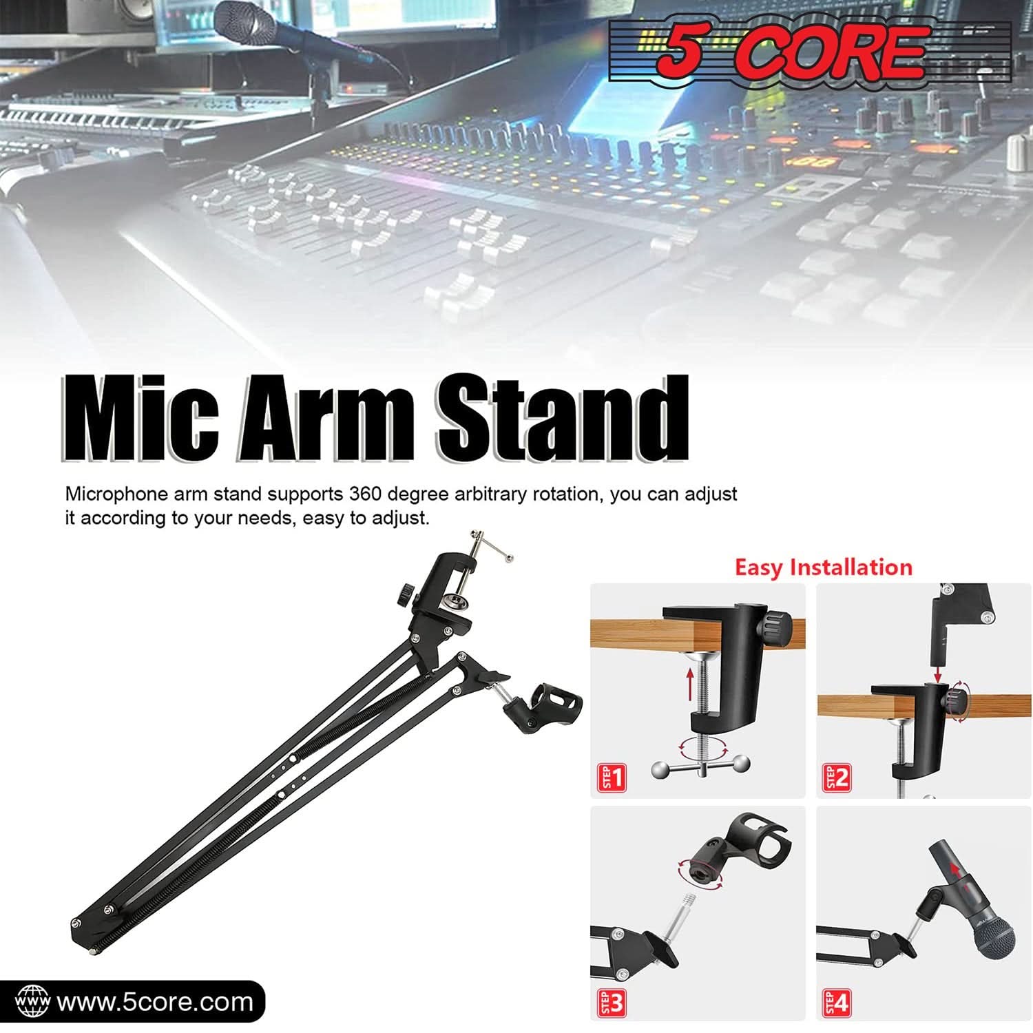 5Core Microphone Boom Arm Desk Mic Stand Adjustable Clamp Suspension