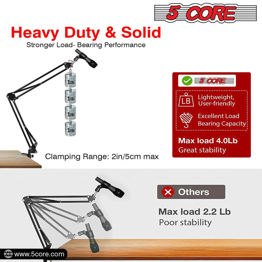 5Core Microphone Boom Arm Desk Mic Stand Adjustable Clamp Suspension