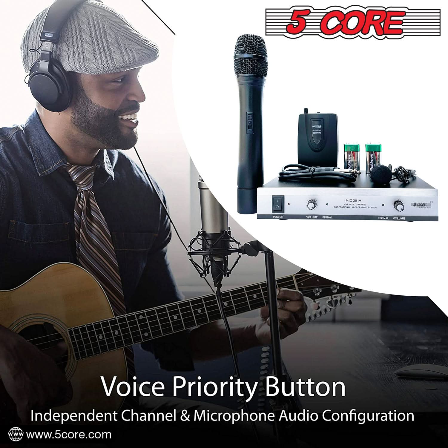 5Core Wireless Microphone VHF Handheld with 1 Lav Mic + Receiver