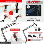 5Core Microphone Boom Arm Desk Mic Stand Adjustable Clamp Suspension