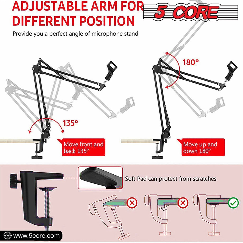 5Core Microphone Boom Arm Desk Mic Stand Adjustable Clamp Suspension