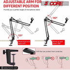 5Core Microphone Boom Arm Desk Mic Stand Adjustable Clamp Suspension