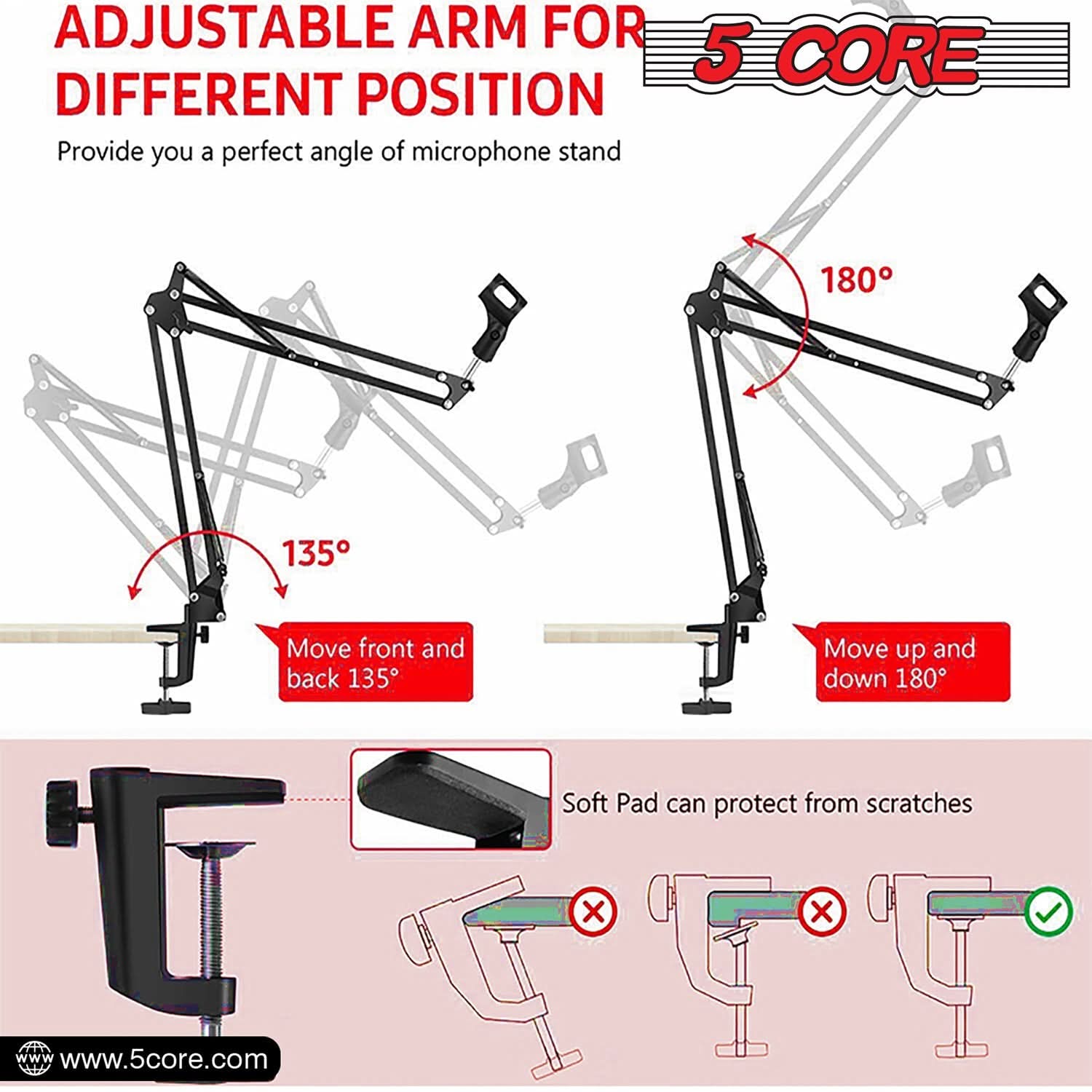 5Core Microphone Boom Arm Desk Mic Stand Adjustable Clamp Suspension