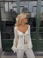 Viora - Long Sleeve Tie-Front Blouse