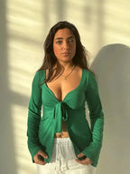 Viora - Long Sleeve Tie-Front Blouse